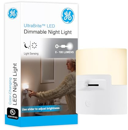 GE Ultrabrite LED Night Light, Dimmable, 100 Lumens, Plug-in, Dusk to Dawn Sensor, UL-Listed, Ideal for Bedroom, Bathroom, Nursery, Kitchen, Hallway, 45125, 1 Pack, White