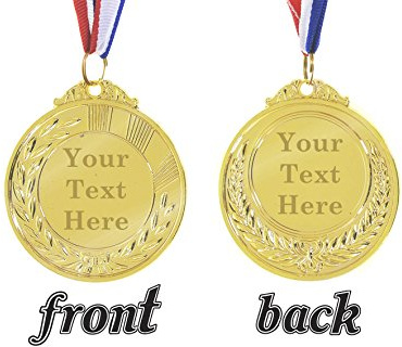 Sales-to-you Personalised Engraved Metal Gold Coloured Medal With Lanyard Custom Text Front and Back