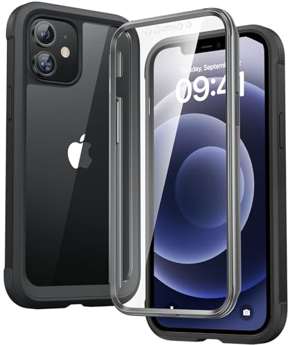 Diaclara Designed for iPhone 12/12 Pro Case, Full Body Rugged Case with Built-in Screen Protector, Camera Protection Shockproof Phone Cover for iPhone 12/12 Pro 6.1 (Black)