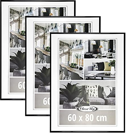 Close Up affischram 60 x 80 cm svart set om 3 – modern bildram med plastglas och MDF-baksida – för affischer, foton och konsttryck – färgad väggram kan monteras i stående och liggande format
