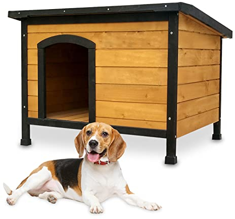 zooprinz wetterfeste Hundehütte Carlo massivem Holz und Dach zum Öffnen - perfekt für draußen - mit umweltfreundlicher Farbe gestrichen - 3 Größen zur Wahl (Hundehütte L)