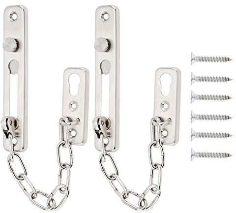 HOJLKLD Chaîne de Porte de Sécurité, 2 Pièces Verrou de Porte Antivol Coulissant à Chaîne, Serrure de chaîne en Acier Inoxydable pour Porte intérieure Maison, Avec Vis