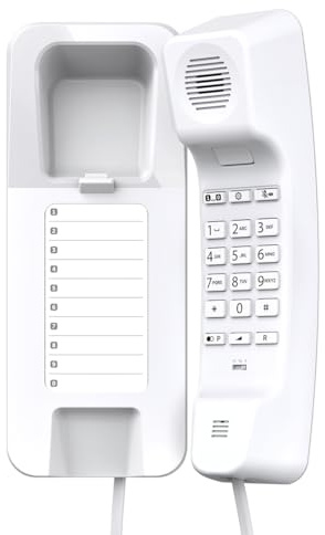 Gigaset Desk 200 - Teléfono con Cable elástico para Ahorrar Espacio - 10 entradas de marcación Corta - Rellamada - Compatible con audífonos - MFV o selección de Pulso Ajustable - Blanco