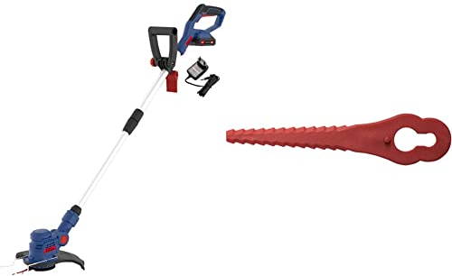 Güde 58598 Akku Rasentrimmer RT 18-201-05 (Inkl. 20 Ersatzmesser, 180° drehbarer Trimmerkopf, 2,0Ah Li-Ion Akku) & 58586 Ersatzmesser-Set 20-TLG. (VE OVP 20 Stck) Rot