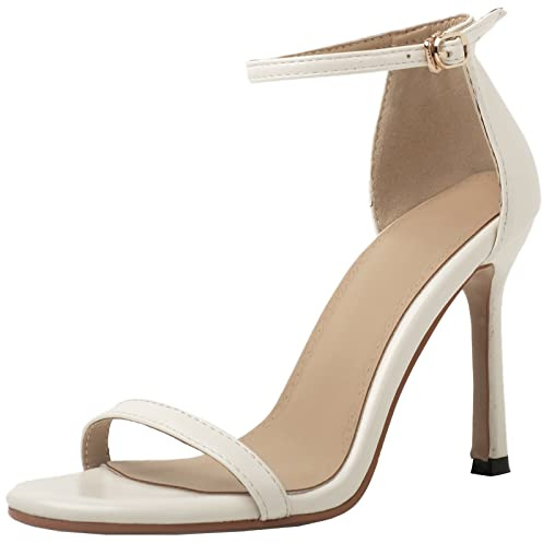 StyliShoes Donna cinturino alla caviglia Abito scarpe tacco sandali con punta aperta e tacco a spillo, bianco, 35 EU