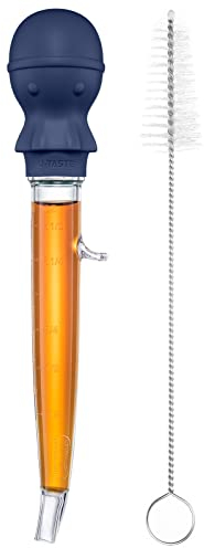 U-Taste Grande Baster per Tacchino Angolato 109℃ Resistente al Calore Pipetta per Grasso di Carne in Tritan con Bulbo di Polpo in Silicone e Spazzola per la Pulizia (Blu Mezzanotte)