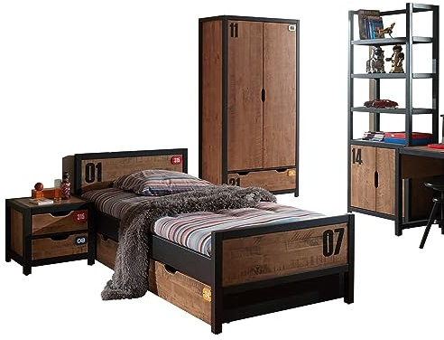 möbelando Bettanlage >Alex< in Kiefer gebürstet cognacfarbig aus Massive Kiefer