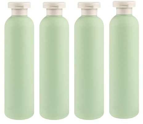 Chausa 4 stycken klämflaskor med flip cap, 260 ml läckagesäker klämbehållare, påfyllningsbar plastresebehållare, bärbara reseflaskor, för krämer, lotion, schampo (grön)