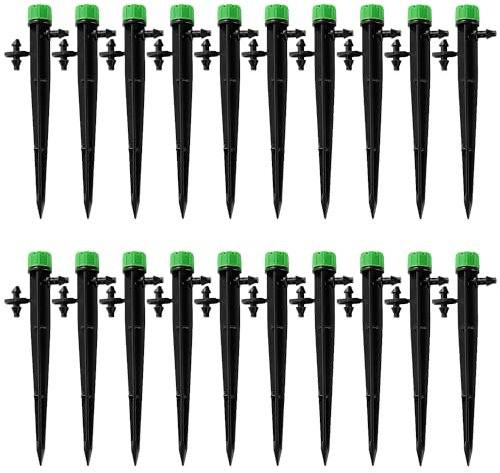 VooGenzek 20 Pièces Goutteur Irrigation Réglable, 360 Degrés 8-Trou Micro Asperseur Goutte à Goutte pour Tube 4/7mm, Goutteur d'irrigation Insertion, Vert (avec Connecteur)