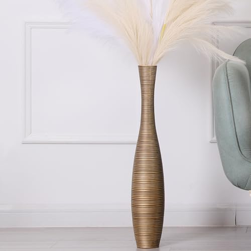 Leewadee Grand Vase A Poser Au Sol 65 cm Haut - Vase De Sol pour Fleur Ou Pampa, Doré, Résine