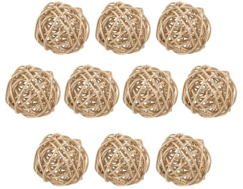 sourcing map 10 Pcs Wicker Rattan Balls 2 Inch Rattan Decorative Balls Vase Fillers for Wedding Party Centerpiece Bowls Home Decoration Gold