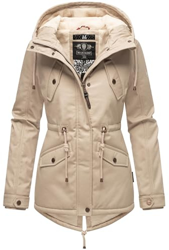 MARIKOO Damen warme Winterjacke mit kuscheliger verstellbarer Kapuze Manolya Light Taupe Gr. XL