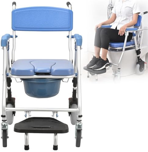 Chaise De Douche Pliante Avec Roues Avant Verrouillables, chaise percée De Bain Roulante De Transport Pour Personnes Handicapées Personnes Âgées Et Blessés, Fauteuil Roulant De Toilettes Mobiles