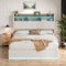Polsterbett Bett 140 x 200 mit Lattenrost Bettkasten, Jugendbett Bettgestell Stauraum-Kopfteil Bett mit LED Beleuchtung und Aufladen USB, Stauraumbett Doppelbett, Samt, Weiß (Ohne Matratze)