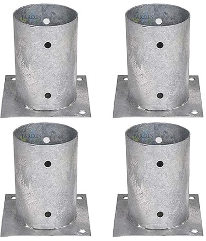 Suinga Lot de 4 supports pour poteau en bois rond 10 cm | Ancrage galvanisé pour poteau | Support pour poteau en bois rond, gris
