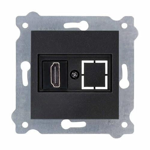 EXEN - HDMI-Buchse Dose Unterputz Schwarz Metallic - Wanddose mit Stecker - 1 HDMI Port - All-in-One Kompatibel mit Serien KARELL/ODAK/COMFORT - 269/14E