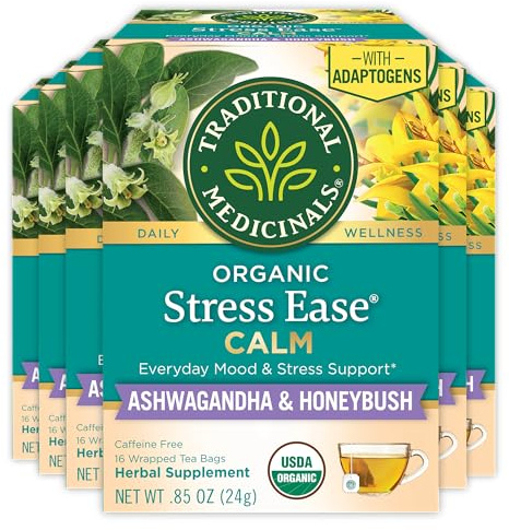 Traditional Medicinals Tè, Organic Stress Facilità Calma, Promuove il Rilassamento, 96 bustine di tè (confezione da 6)
