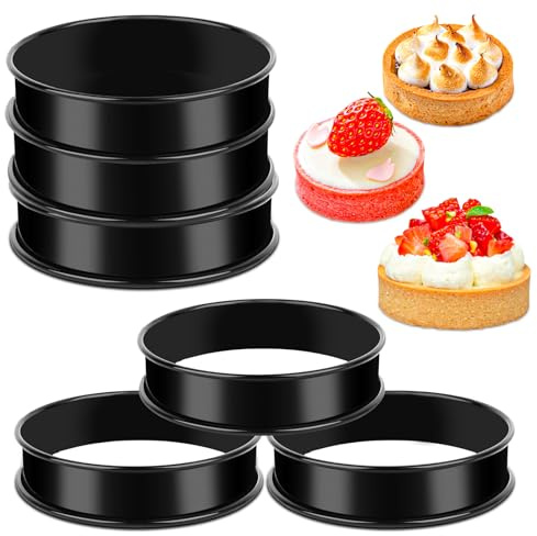 6PCS Cercle Patisserie,Cercle Tartelette,Rond Moules à Gâteaux,10cm Cercles à Pâtisseries,Noir Moules à Pâtisserie,Cercles à Tarte,Antiadhésifs Cercle a Tartelette pour Muffins Tartes Gâteaux Crumpets