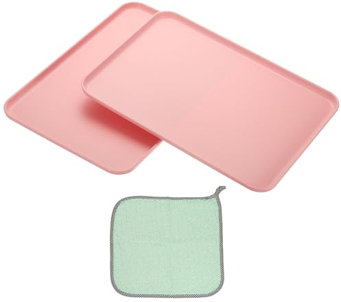 PATIKIL 15 x 10,6 plastbricka, 2-pack rektangulära tallrikar matbricka vetetallrikar rätter återanvändbar desserttallrik brickor med duk för tårta frukter sallad cupcake biff servering rosa