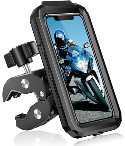 Bike Phone Holder Waterproof Motorcycle Phone Mount Holder Handlebar 360°Rotate Touch Screen Bicycle Cell Phone Holder, Anti-Shake Scooter Stroller Ebike Golf Cart Phone Clip for 5.5-7 Smartphone