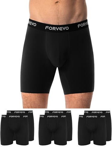 FORVEVO - Paquete de 6 calzoncillos tipo bóxer de pierna larga para hombre, de algodón, transpirables, ropa interior suave y elástica para hombres (Tallas M-3XL), Negro , 4XL