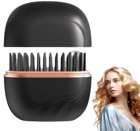 Mini Cordless Hair Straightener Comb, Mini Hair Straightener for Women, Rechargeable Portable HairStraightener Brush, Fast Heating Hot Comb for Home Travel, 3 Temperature Settings (Black)