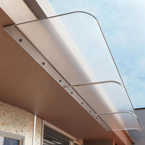 Marquesina Puerta Exterior en Policarbonato - Tejadillo de Exterior con Placas Transparentes, Protector Lluvia para Puertas y Ventanas (3.5mm Grosor)