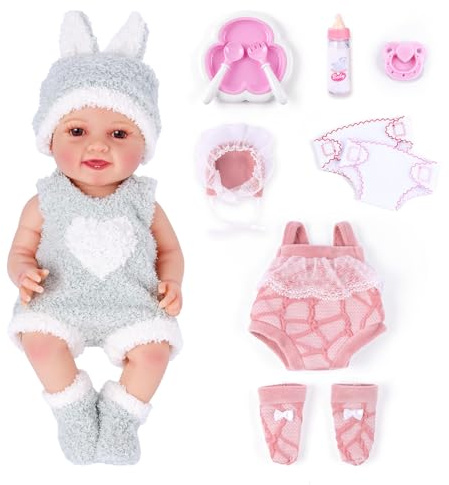 BABESIDE Bambola Bambina Mia 30 cm con Accessori per la Pappa e Due Vestiti di Ricambio – Giocattolo per Bambini e Bambine da 3 Anni in Su