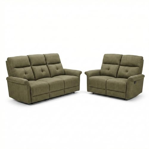 Cribel Divano 3 Posti e 2 Posti Relax Reclinabile Manuale in Tessuto Britannico, Set Salotto Moderno 189x92x100 cm e 138x92x100 cm, Sistema Comfort per Soggiorno