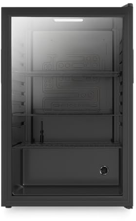Aspes Refrigerador Negro ARH855500EN, Capacidad 121 Litros, 54 cm Ancho, 84 cm Alto, Cíclica, 39 dB Nivel Sonoro, Luz LED, Puerta Cristal Reversible, Apertura Tipo Uñero, Clase E
