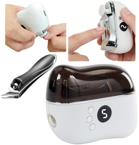 Kit 3 in 1: tagliaunghie elettrico + obliquo, lima LED con punta dura. Silenzioso, vibrazioni ridotte, con raccoglitore. Sicuro per bambini, duraturo, perfetto per manicure, pedicure e famiglia.