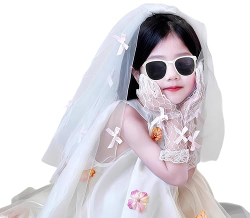 Hermoso conjunto de diadema y guantes con velo de, diadema con cortina de encaje para niña, fiesta de cumpleaños y sesión de fotos, accesorios para cabello infantil