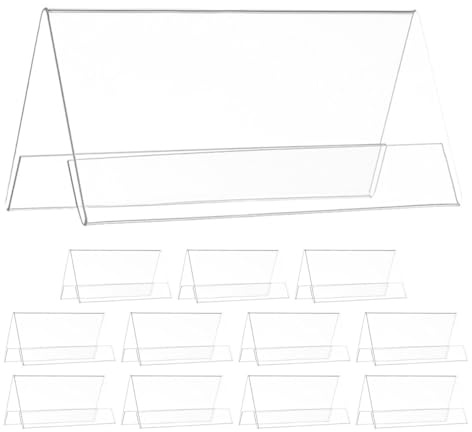 POPETPOP 12 Pièces Support de Plaque Nominative Porte-affiche Double Face Pet en V, 4,72x2,36 Po, Transparent, Remplacement Facile du Contenu, pour Table de Réunion, Bureau et École