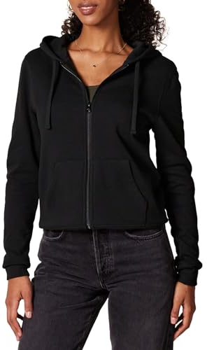 Amazon Essentials Damen Fleece-Hoodie mit durchgehendem Reißverschluss (in Übergröße erhältlich), Schwarz, L