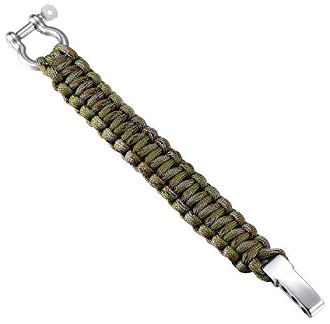DonDon Uomo Bracciale Paracord di Sopravvivenza Bracciale Intrecciato Outdoor Acciaio Inossidabile Oliva-Grigio-Marrone