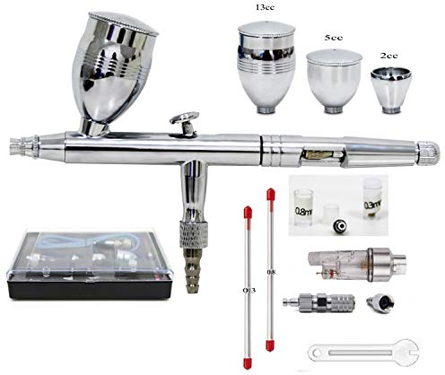 Profi Airbrush Pistole Set 0.3mm 0.5mm 0.8mm, Doppeltwirkender Externe Einstellung, Miniaturpinsel für Kunst Malerei Tattoo