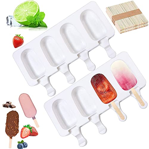 Stampi ghiaccioli in Silicone, Stampi ghiaccioli, Stampi Ghiaccioli Ice Cream Mould, 2 Set stampi per ghiaccioli con 8 Bastoncini, Gelatiere per Alimenti Senza BPA, per Gelato