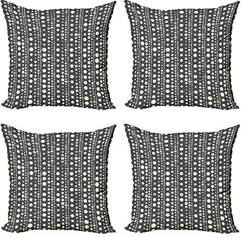ABAKUHAUS Geometrisch Kissenbezug Set (4 Stück), Oval Ringe Mosaic Jahrgang, moderner doppelseitiger Digitaldruck, 60 cm, grau-Creme