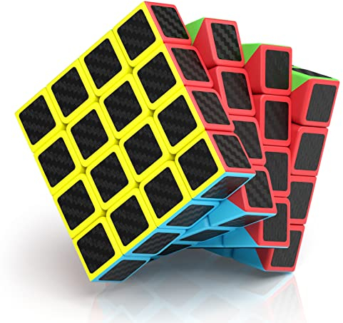 ROXENDA Zauberwürfel Kohlefaser Speed Würfel Super-haltbarer Aufkleber mit Lebhaften Farben (4x4x4)