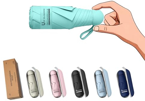 BAODINI Travel Essentials Mini Umbrella for Purse With Case Small Compact UV Sun Protection Lightweight Tiny Pocket Manual Open Close Umbrella for Women Kids and Men Fits Purse Backpack