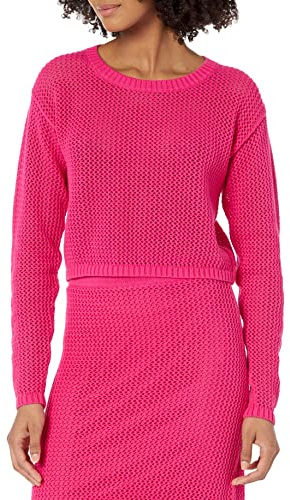 The Drop Top Asher Corto de Ganchillo y Manga Larga para Mujer, Rosa Chillón, S