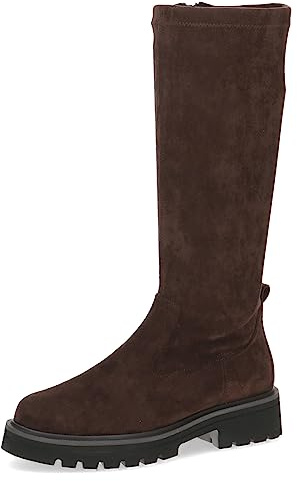 CAPRICE Damen Hohe Stiefel ohne Absatz Memotion bis zum Knie Flach Weite G, Braun (Dk Brn Stretch), 42 EU