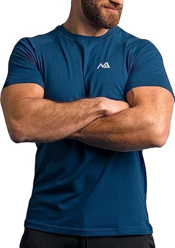 Natural Athlet Slim-Fit Fitness T-shirt för män - Lång Snabbtorkande Gym T-shirt - Bodybuilding, styrketräning och sport