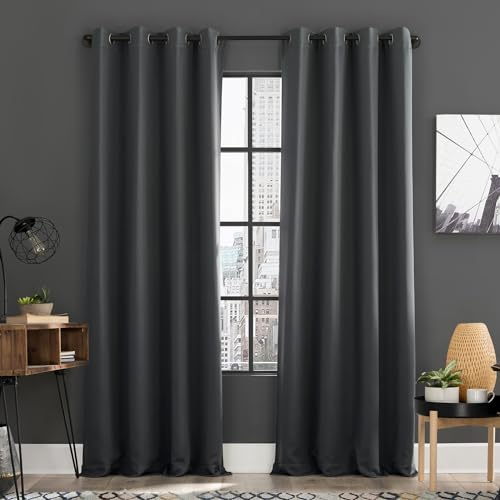 Sun Zero Soho 2-Pack Energy Saving Noise Reducing Blackout Grommet Curtain Panel Pair, Charcoal Gray, 54 W x 84 L (2 Panels)