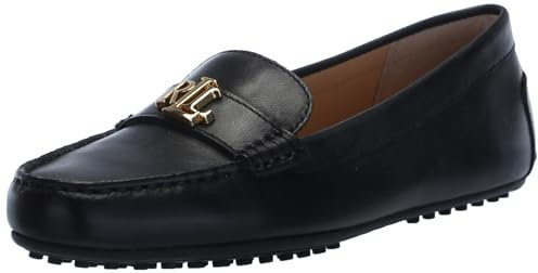 Lauren Ralph Lauren Damen Flat Barnsbury Driver aus brüniertem Leder, Schwarz, 36 EU