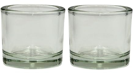 Dekohelden24 Windlichtglas/Teelichtglas im 2er Set, klar/transparent aus Glas, schlicht und elegant, Größe: H/Ø ca. 5,5 x 6 cm