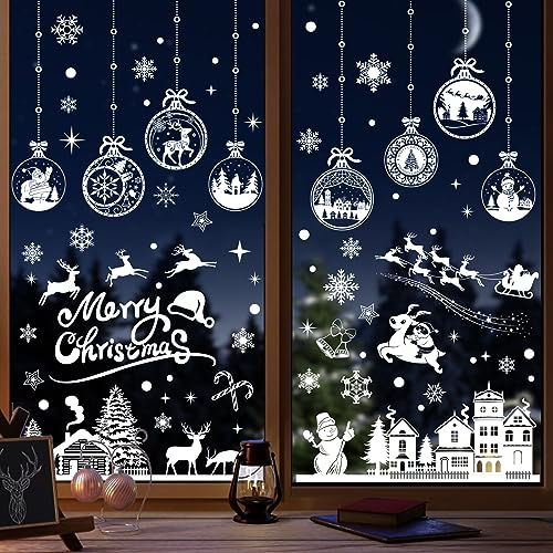 Baynetin 245 Stück Weihnachten Fenstersticker, Weiß Weihnachten Fensterbilder, Doppelseitige Wiederverwendbare Statisch Haftende PVC Aufkleber für Weihnachten Dekoration (10 Blatt, 20x30cm)
