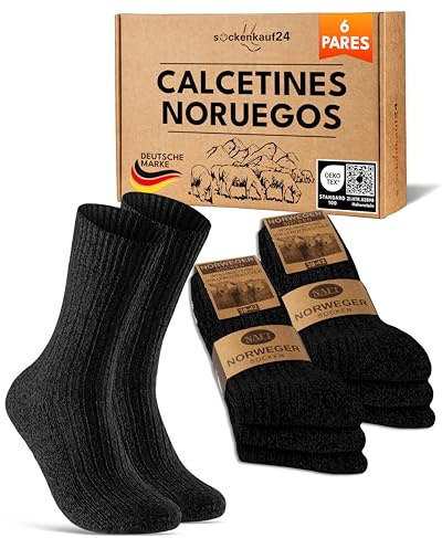 sockenkauf24 6 Paires Chaussettes Norvégiennes Homme Femme Chaussettes Hiver Chaudes en Laine 70301T (Noir 35-38)