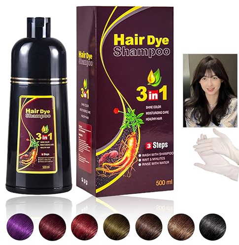 Instant Marrone Scuro Hair Dye Shampoo for Gray Hair, Shampoo per Tinture per Capelli Multicolori a Base di Erbe Naturali Organiche, 500ML, Capelli a Base Vegetale 3 in 1