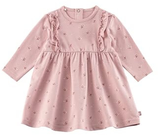 Sterntaler Kleid Blümchen - Mädchen Kleid aus Baumwolljersey mit Druck - Langarm Kleid mit Volants und gekräuseltem Rockteil - Knopfleiste im Nacken, Kinderkleidung ab Geburt, mattrosa, Größe 74